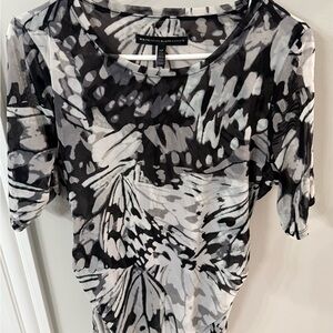 White House Black Market Black and White Patterned Blouse